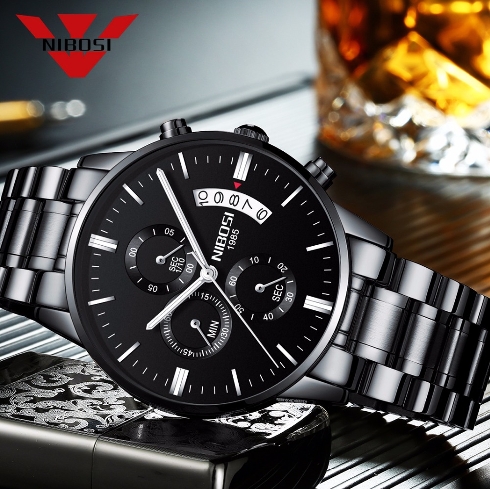 Luxury Watch Top 10 - NIBOSI 스테인레스 스틸 블랙 쿼츠 시계