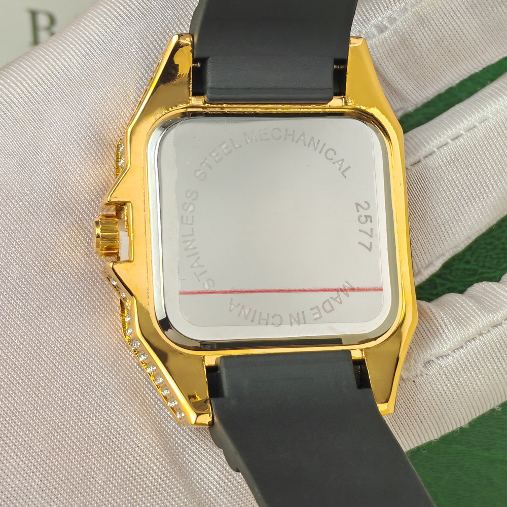 핫 패션 스퀘어 풀 다이아몬드 쿼츠 시계 남성용 러버  - Luxury Watch Iceberg 리뷰 및 가격