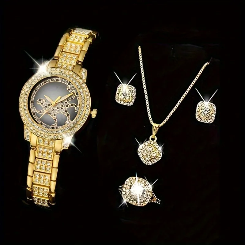 5개/세트 여성용 시계 치타 레오파드 쿼츠 시계 럭셔리 - Luxury Watch Gift For Her 리뷰 및 가격
