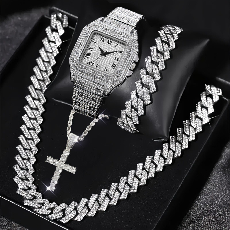 4종 패션 아이스드 아웃 스퀘어 남성용 시계 쿠바 체인 - Luxury Watch Iceberg 리뷰 및 가격