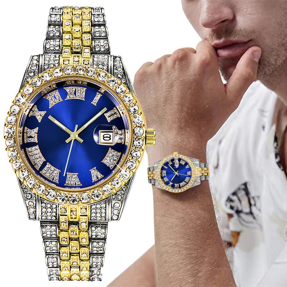 럭셔리 힙합 스테인리스 스틸 골드 컬러 캘린더 시계 남 - Luxury Watch Iceberg 리뷰 및 가격