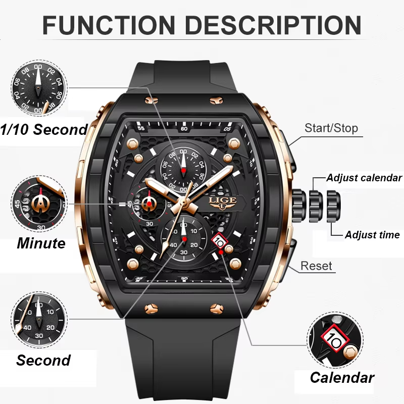 LIGE 최고급 브랜드 남성용 시계 사각 쿼츠 손목시계 - Luxury Watch Magazine 리뷰 및 가격