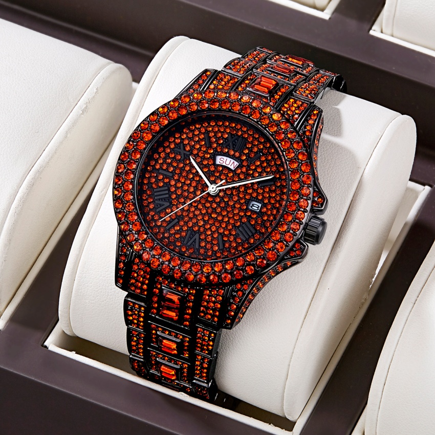 럭셔리 힙합 스테인리스 스틸 레드 컬러 캘린더 시계 남 - Luxury Watch Iceberg 리뷰 및 가격