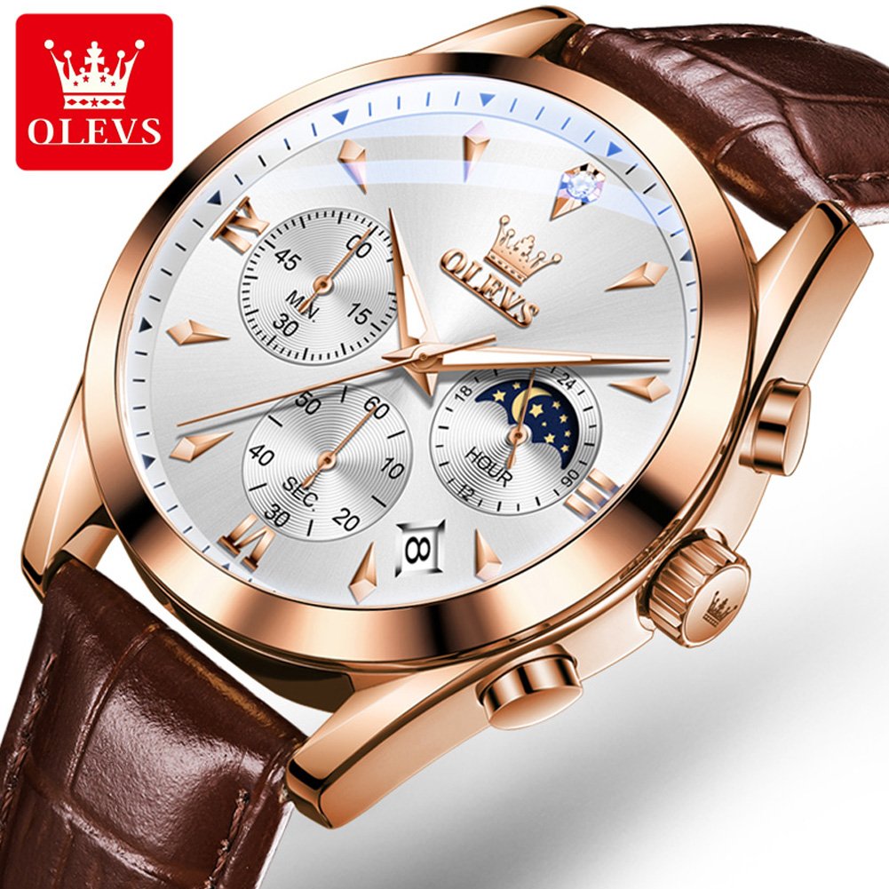 OLEVS 남성용 가죽 쿼츠 시계, 방수 야광 달력,  - Luxury Watch Magazine 리뷰 및 가격