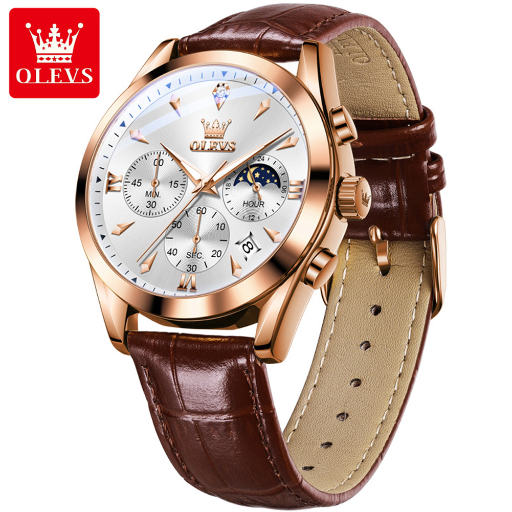 OLEVS 남성용 가죽 쿼츠 시계, 방수 야광 달력,  - Luxury Watch Magazine 리뷰 및 가격