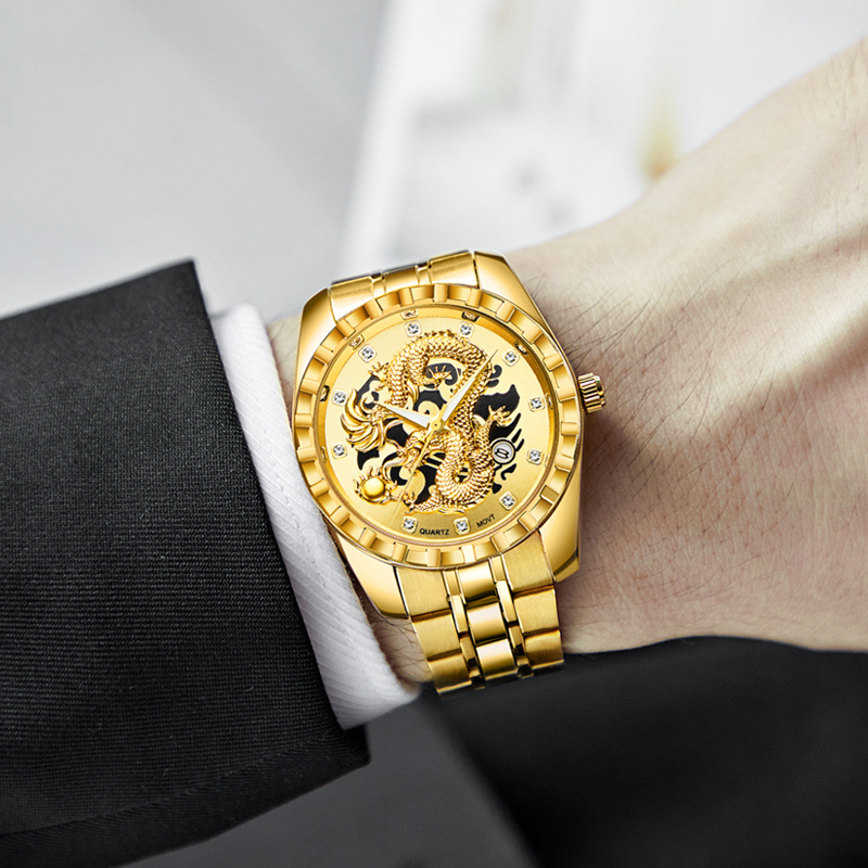 최고급 명품 남성용 시계 쿼츠 드래곤 패턴 야광 골드  - Luxury Watch Top 10 리뷰 및 가격